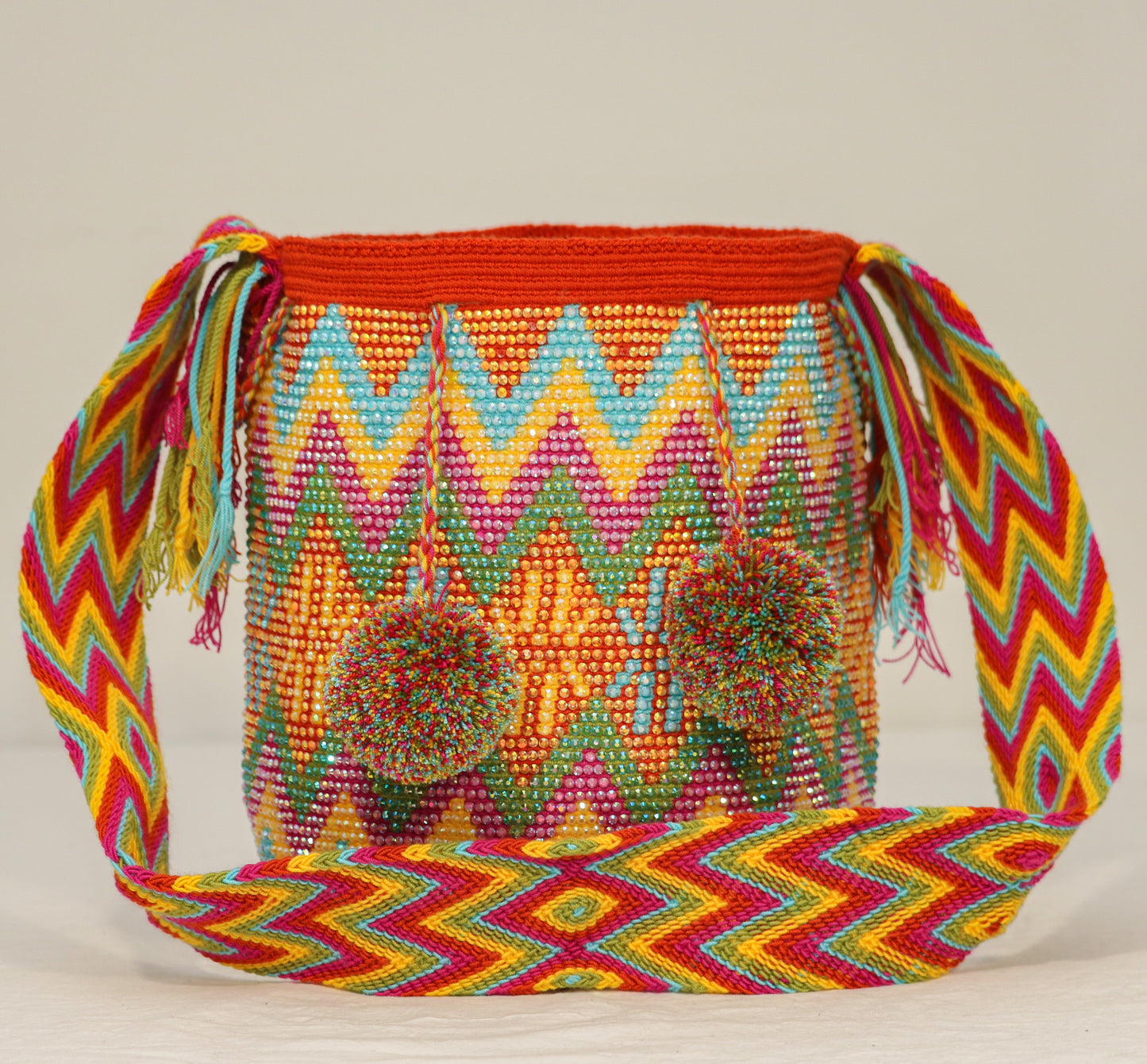 Handbag / Backpack / Mochila with stones and tassels
