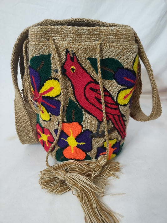 Hand crocheted bag (Mochila Wayuu) MEDIUM w/flowers