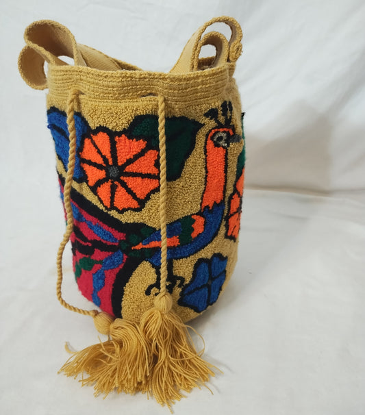 Hand crocheted bag (Mochila Wayuu) MEDIUM w/flowers