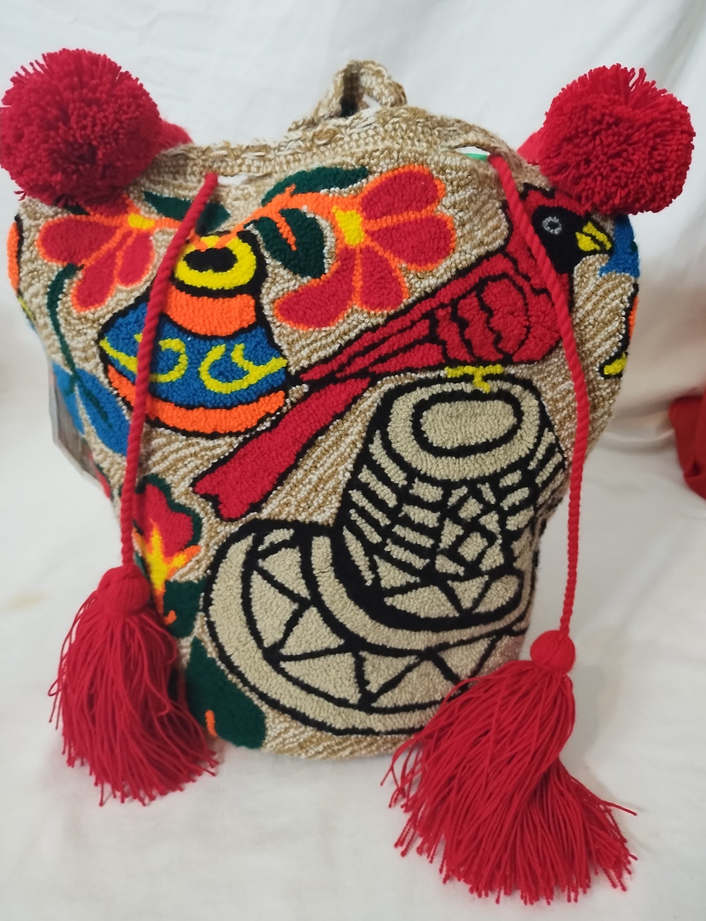 Hand crocheted bag (Mochila Wayuu) MEDIUM w/flowers
