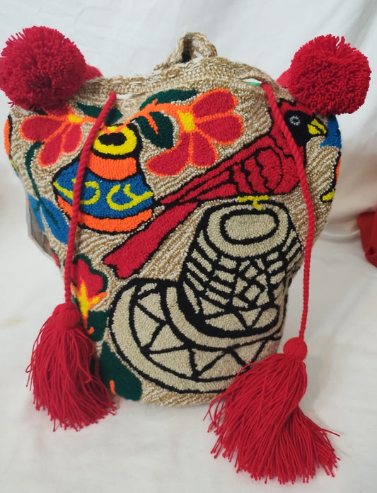 Hand crocheted bag (Mochila Wayuu) MEDIUM w/flowers