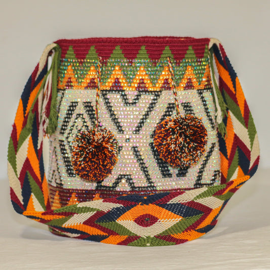 Handbag / Backpack / Mochila with stones and tassels